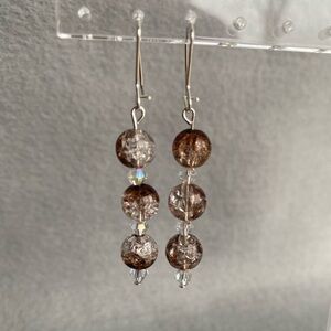 Hand crafted brown and white long dangle earrings‎